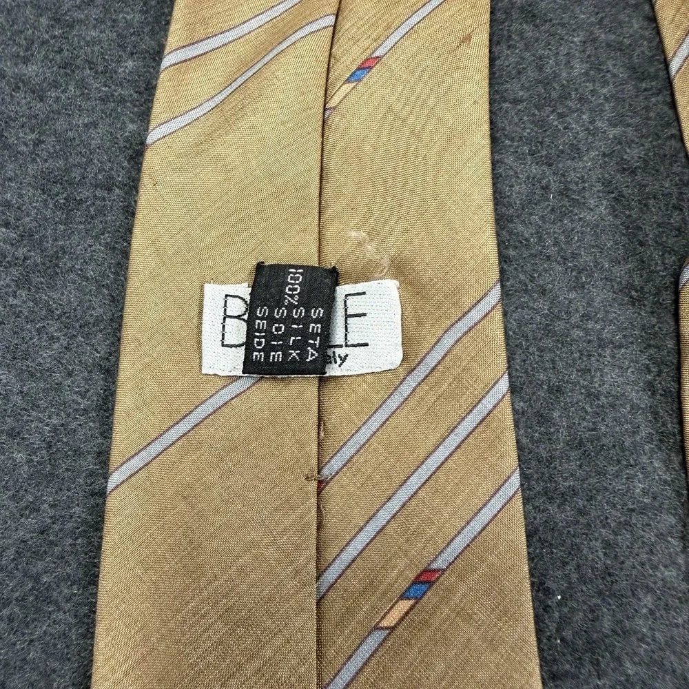 Vtg BASILE Made in Italy Striped Silk Linen Blend Mens Tie Gold Mustard Yellow